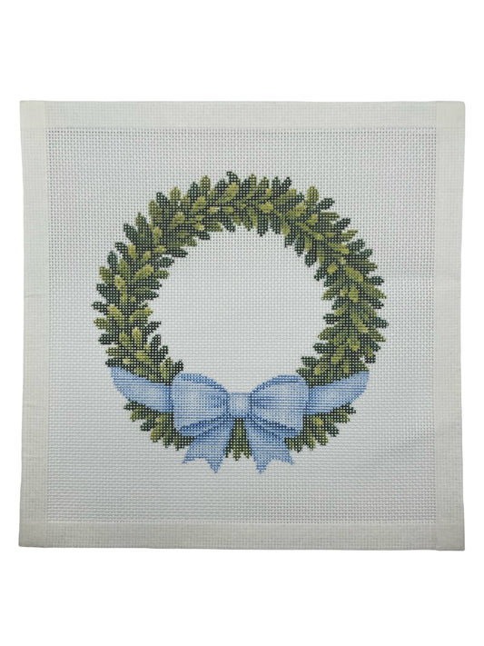 Boxwood Wreath with Bow - 18 mesh - 5 5/8" Round - 8 x8 - Needlepoint Canvas