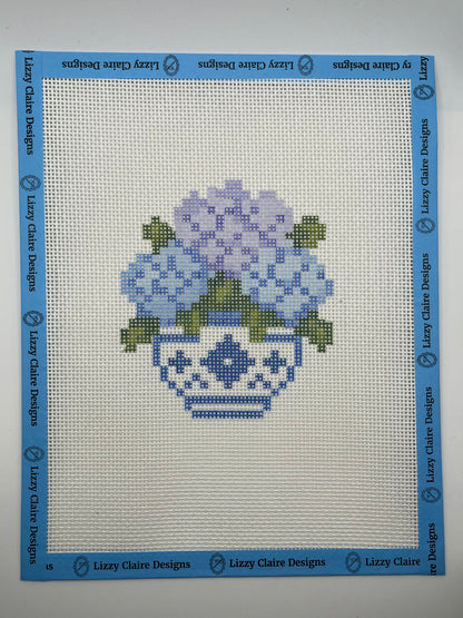 Hydrangeas in a Ginger Jar - 13 mesh - 8 x 10 - Needlepoint Canvas
