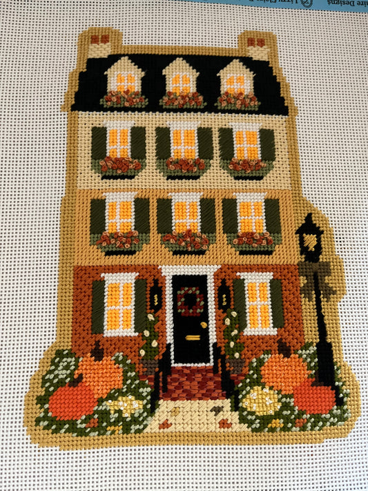 Lizzy Claire's Happy Neighborhood Candy Corn Townhouse - 13 mesh - 12 x 12 - Needlepoint Canvas