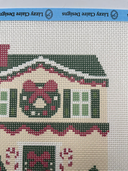 Lizzy Claire's Happy Neighborhood Christmas House - 13 mesh - 10 x 10 -  Needlepoint Canvas