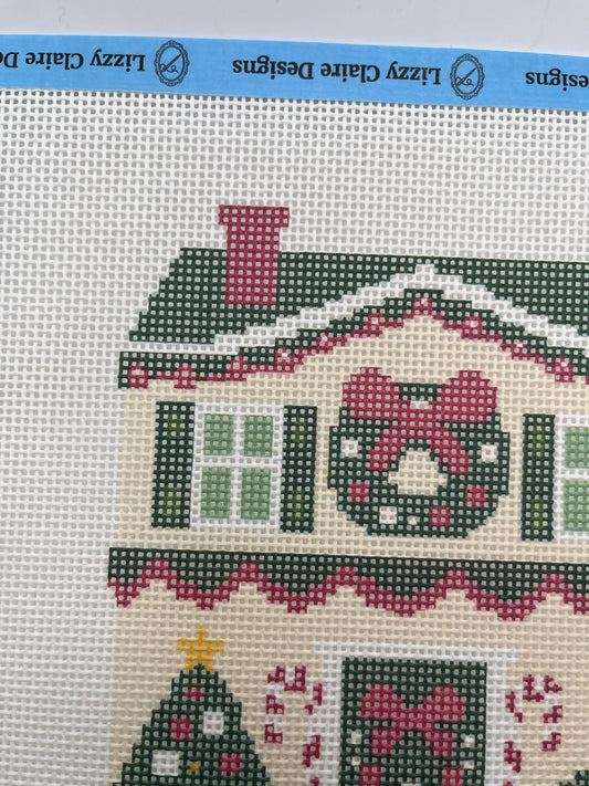 Lizzy Claire's Happy Neighborhood Christmas House - 13 mesh - 10 x 10 -  Needlepoint Canvas