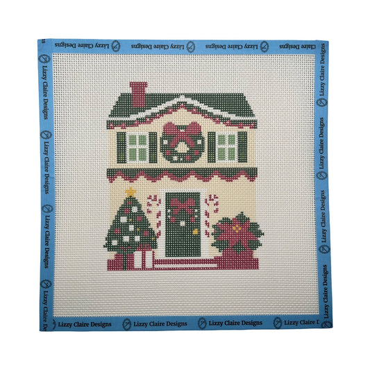 Lizzy Claire's Happy Neighborhood Christmas House - 13 mesh - 10 x 10 -  Needlepoint Canvas