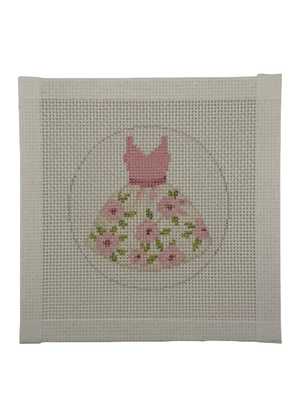 Ladies Pink Dress - 13 mesh - 4 inch round - 6 x 6 - Needlepoint Canvas