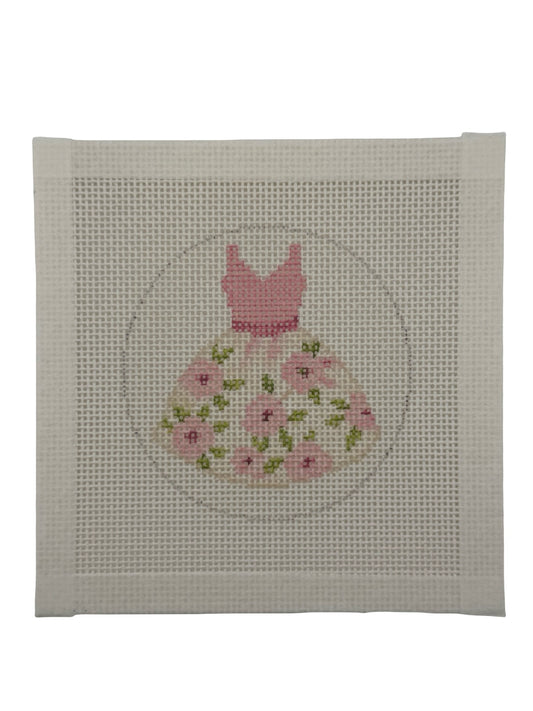 Ladies Pink Dress - 13 mesh - 4 inch round - 6 x 6 - Needlepoint Canvas