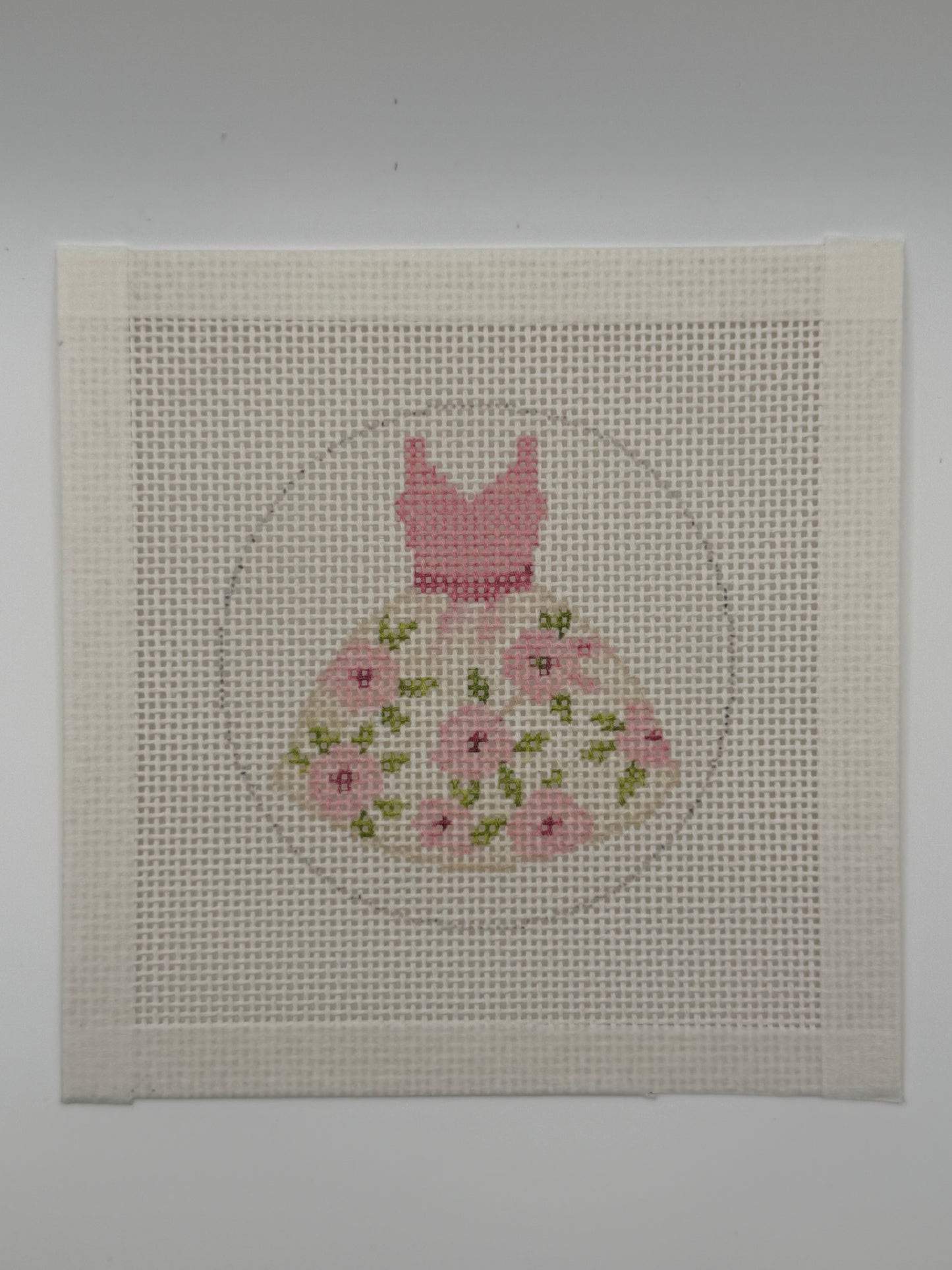 Ladies Pink Dress - 13 mesh - 4 inch round - 6 x 6 - Needlepoint Canvas