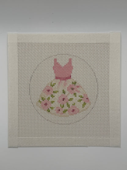 Ladies Pink Dress - 13 mesh - 4 inch round - 6 x 6 - Needlepoint Canvas