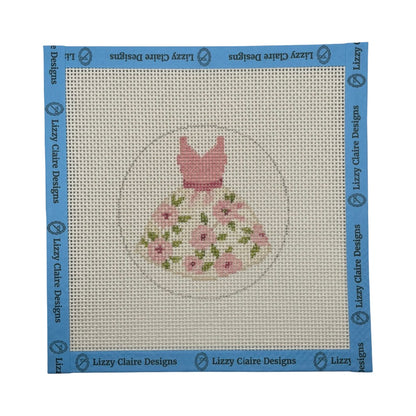 Ladies Pink Dress - 13 mesh - 4 inch round - 6 x 6 - Needlepoint Canvas