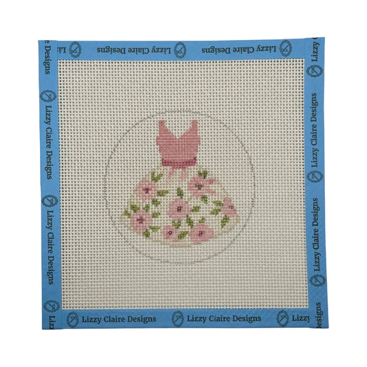 Ladies Pink Dress - 13 mesh - 4 inch round - 6 x 6 - Needlepoint Canvas