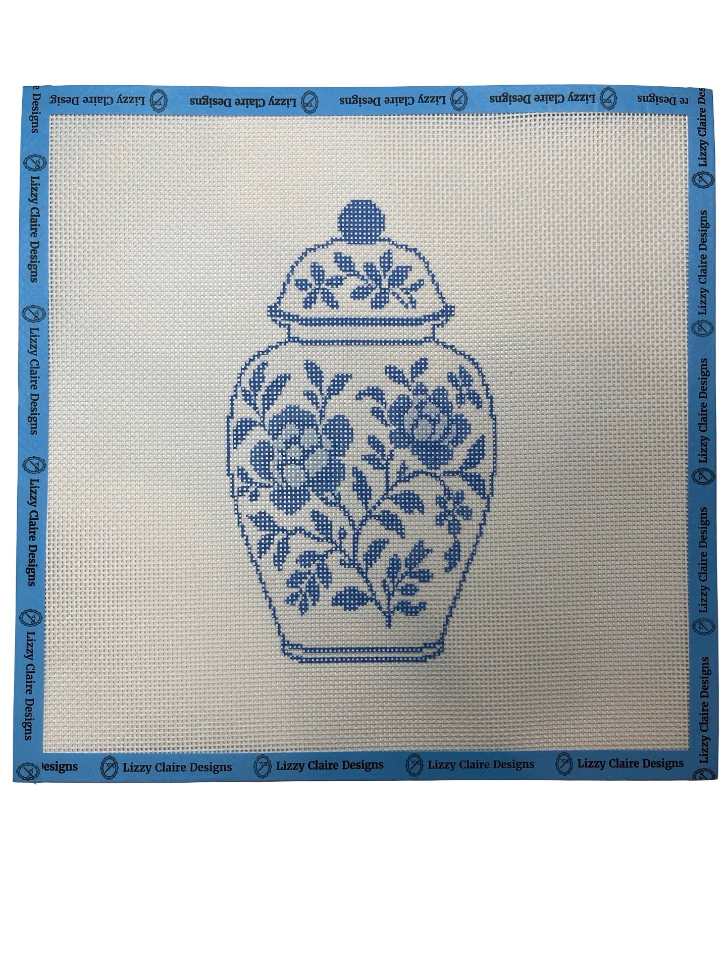 Large Blue and White Chinoiserie Ginger Jar - 13 mesh - 12 x 12 - Needlepoint Canvas