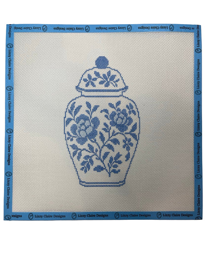 Large Blue and White Chinoiserie Ginger Jar - 13 mesh - 12 x 12 - Needlepoint Canvas