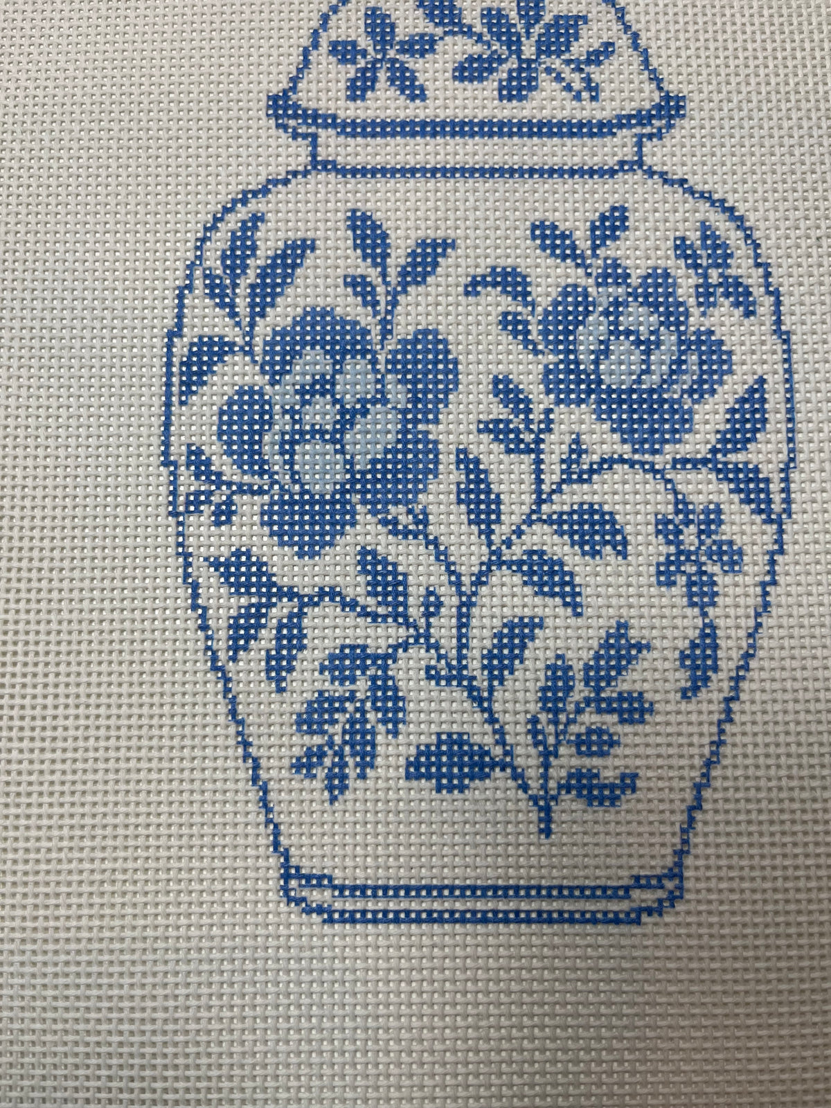 Large Blue and White Chinoiserie Ginger Jar - 13 mesh - 12 x 12 - Needlepoint Canvas