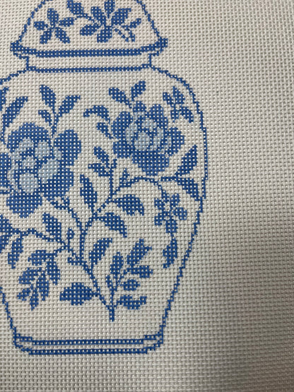 Large Blue and White Chinoiserie Ginger Jar - 13 mesh - 12 x 12 - Needlepoint Canvas
