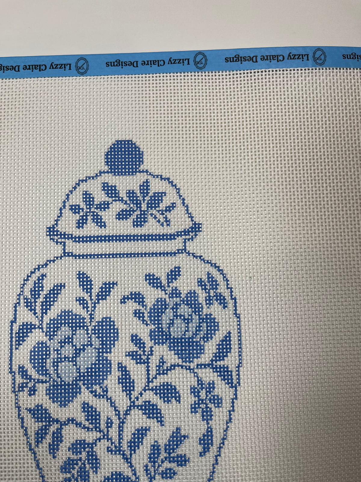 Large Blue and White Chinoiserie Ginger Jar - 13 mesh - 12 x 12 - Needlepoint Canvas