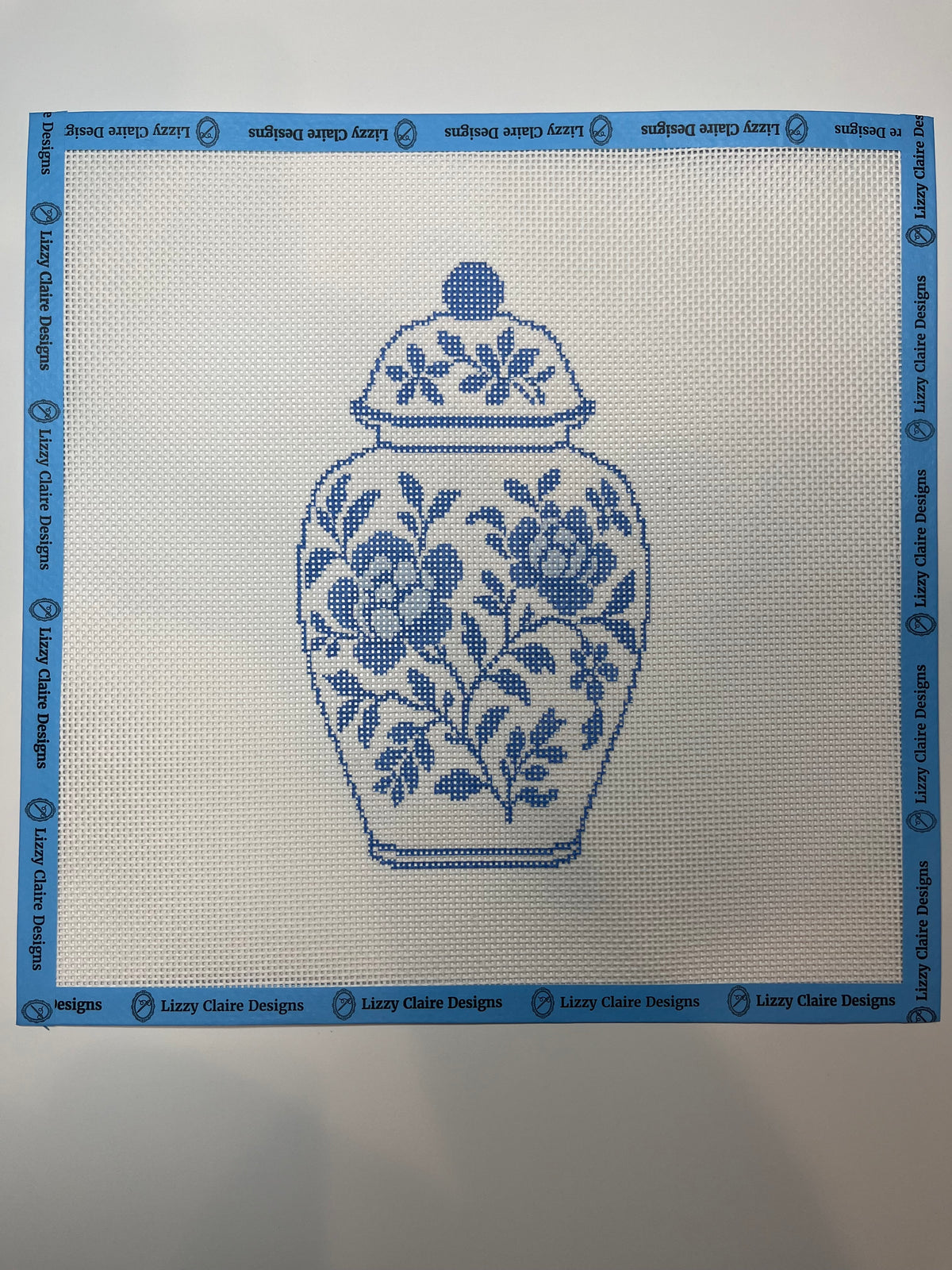 Large Blue and White Chinoiserie Ginger Jar - 13 mesh - 12 x 12 - Needlepoint Canvas