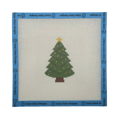 Larger Christmas Tree with Lights and Star - 18 mesh - 8 x 8 - Needlepoint Canvas