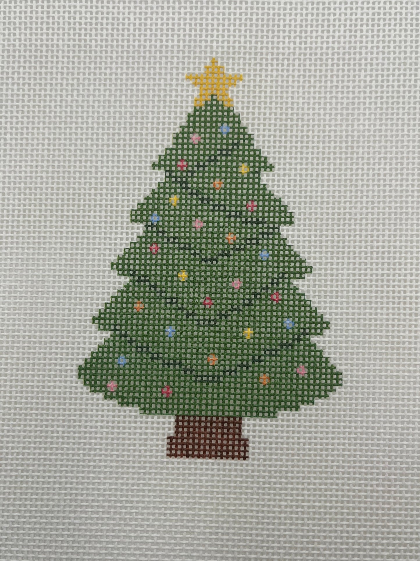 Larger Christmas Tree with Lights and Star - 18 mesh - 8 x 8 - Needlepoint Canvas