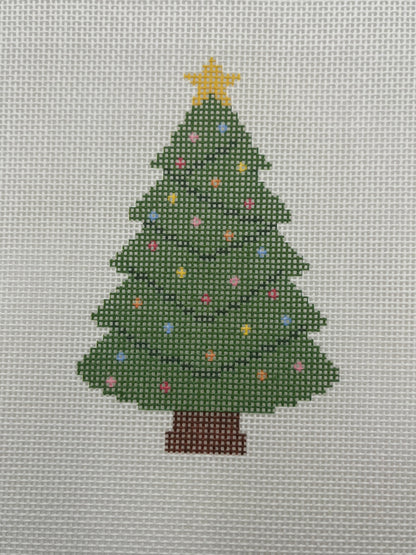 Larger Christmas Tree with Lights and Star - 18 mesh - 8 x 8 - Needlepoint Canvas