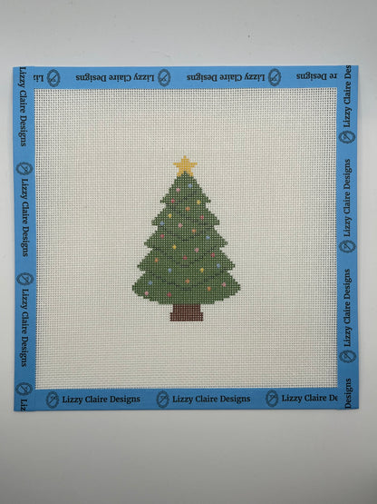 Larger Christmas Tree with Lights and Star - 18 mesh - 8 x 8 - Needlepoint Canvas