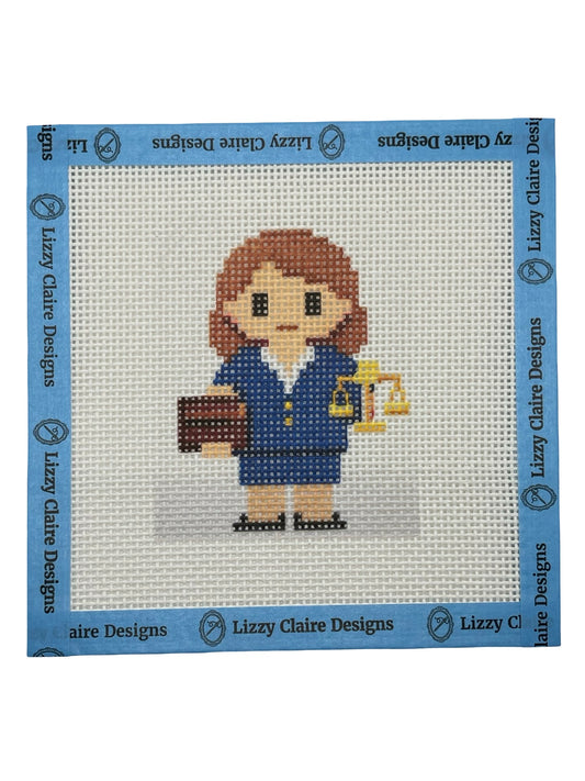 Lawyer Lizzy Claire - 13 mesh - 6 x 6 - Needlepoint Canvas