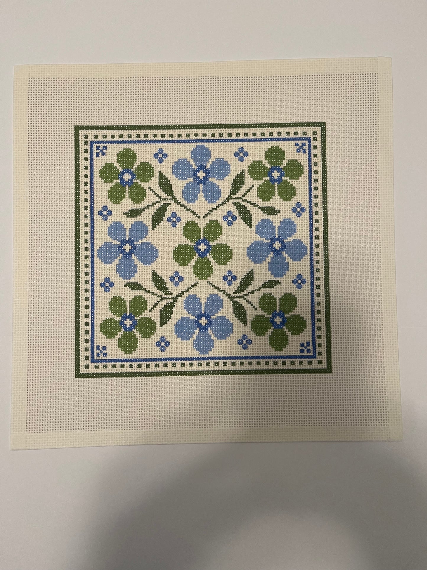 Lizzy Claire Blue and Green Scarf - 13 mesh - 12 x 12 - Needlepoint Canvas