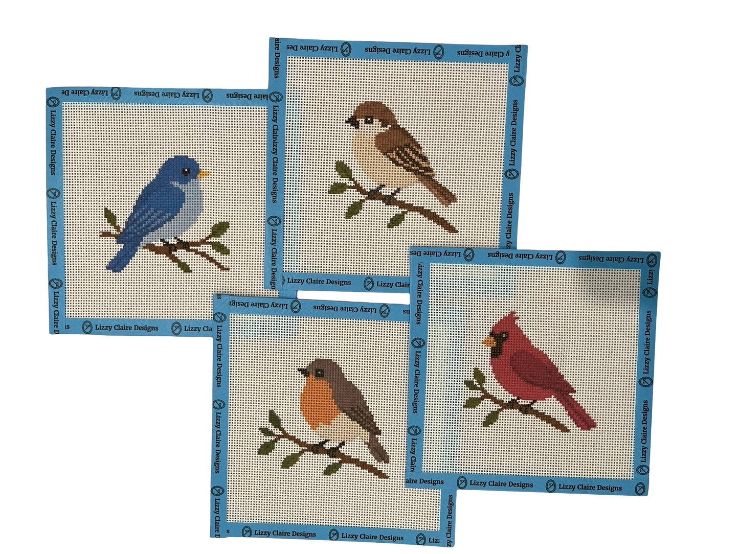 Lizzy Claire's Bird Collection - 13 mesh - 7 x 7 - 4 canvas set - Needlepoint Canvas