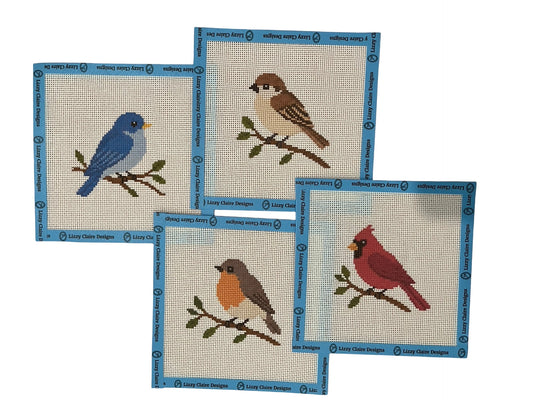 Lizzy Claire's Bird Collection - 13 mesh - 7 x 7 - 4 canvas set - Needlepoint Canvas