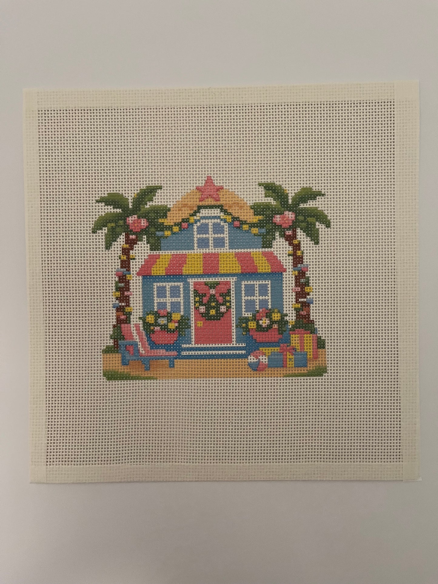 Lizzy Claire's Happy Neighborhood Beach House - 13 mesh - 10 x 10 -  Needlepoint Canvas