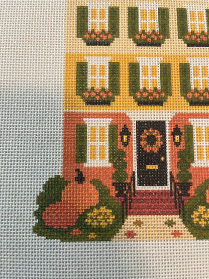 Lizzy Claire's Happy Neighborhood Candy Corn Townhouse - 13 mesh - 12 x 12 - Needlepoint Canvas