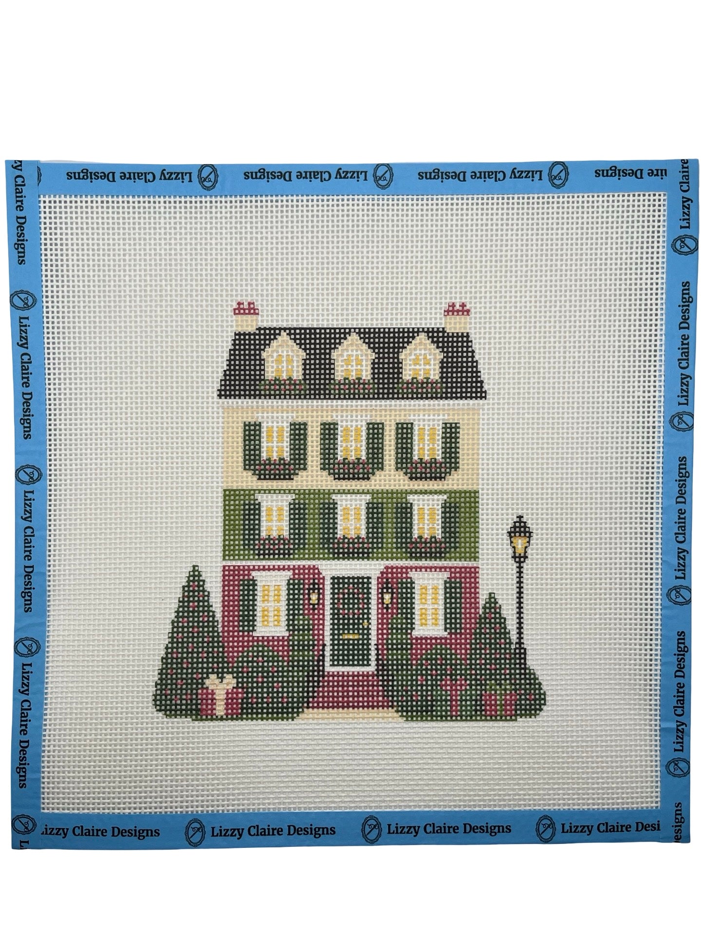 Lizzy Claire's Happy Neighborhood Christmas Townhouse - 13 mesh - 12 x 12 - Needlepoint Canvas