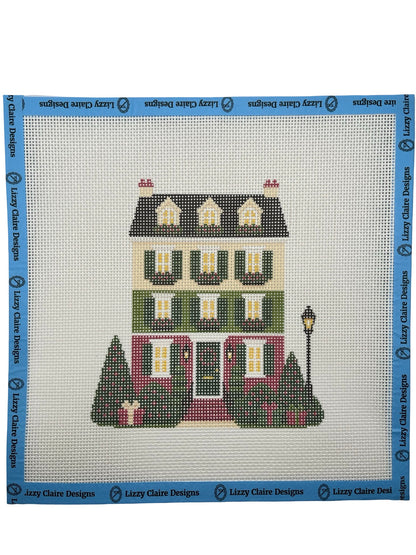 Lizzy Claire's Happy Neighborhood Christmas Townhouse - 13 mesh - 12 x 12 - Needlepoint Canvas