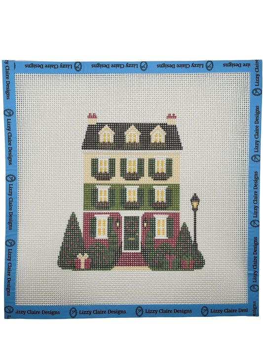 Lizzy Claire's Happy Neighborhood Christmas Townhouse - 13 mesh - 12 x 12 - Needlepoint Canvas