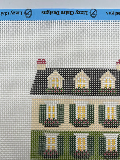 Lizzy Claire's Happy Neighborhood Christmas Townhouse - 13 mesh - 12 x 12 - Needlepoint Canvas