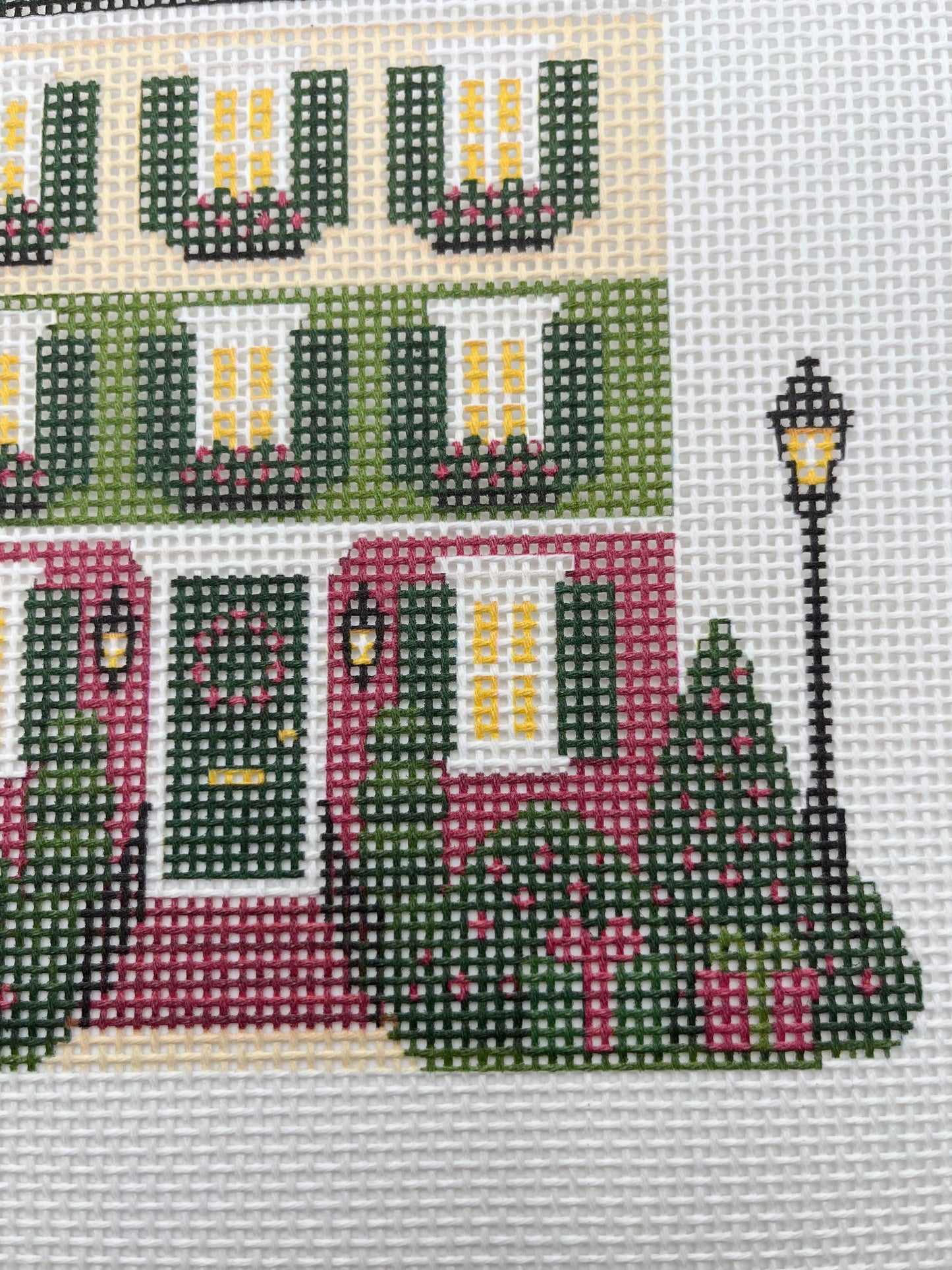 Lizzy Claire's Happy Neighborhood Christmas Townhouse - 13 mesh - 12 x 12 - Needlepoint Canvas