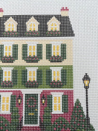 Lizzy Claire's Happy Neighborhood Christmas Townhouse - 13 mesh - 12 x 12 - Needlepoint Canvas