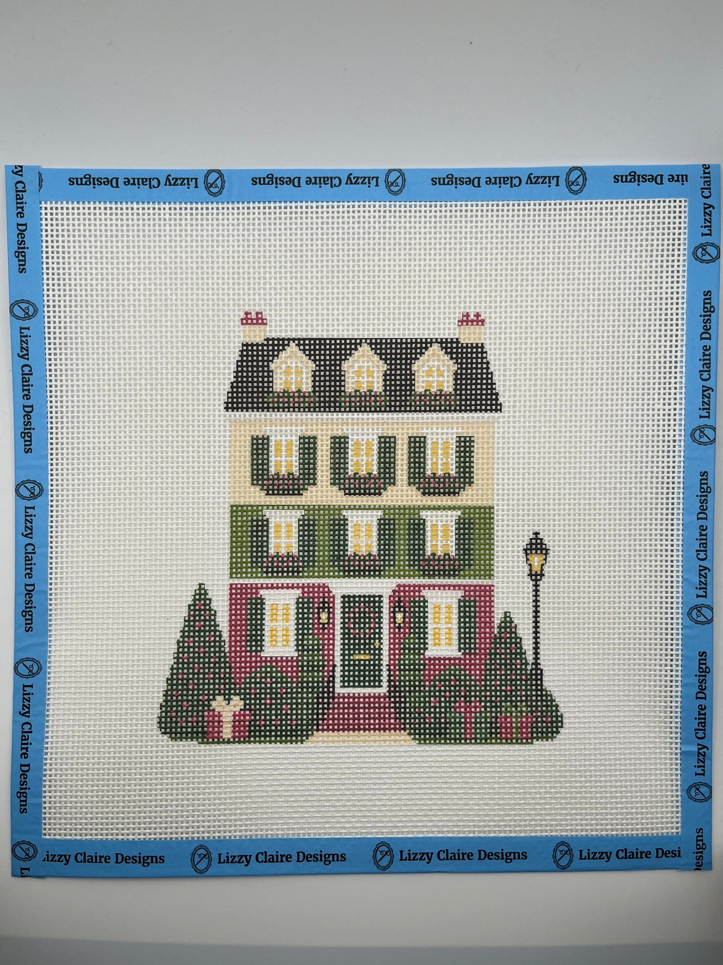 Lizzy Claire's Happy Neighborhood Christmas Townhouse - 13 mesh - 12 x 12 - Needlepoint Canvas