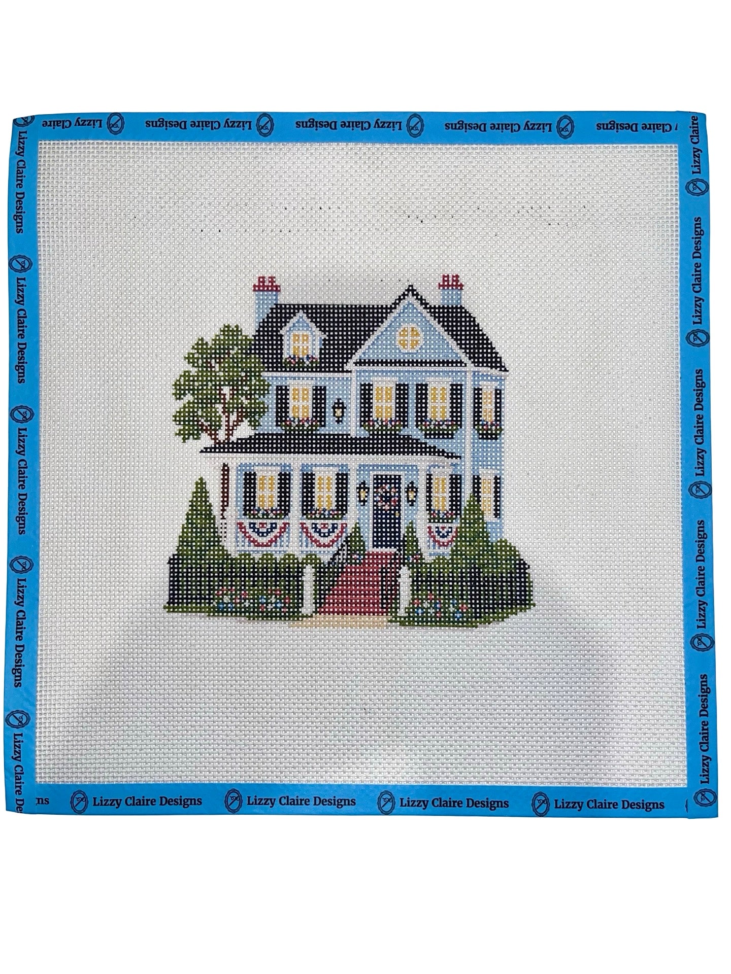 Lizzy Claire's Happy Neighborhood Patriotic House - 13 mesh - 12 x 12 - Needlepoint Canvas
