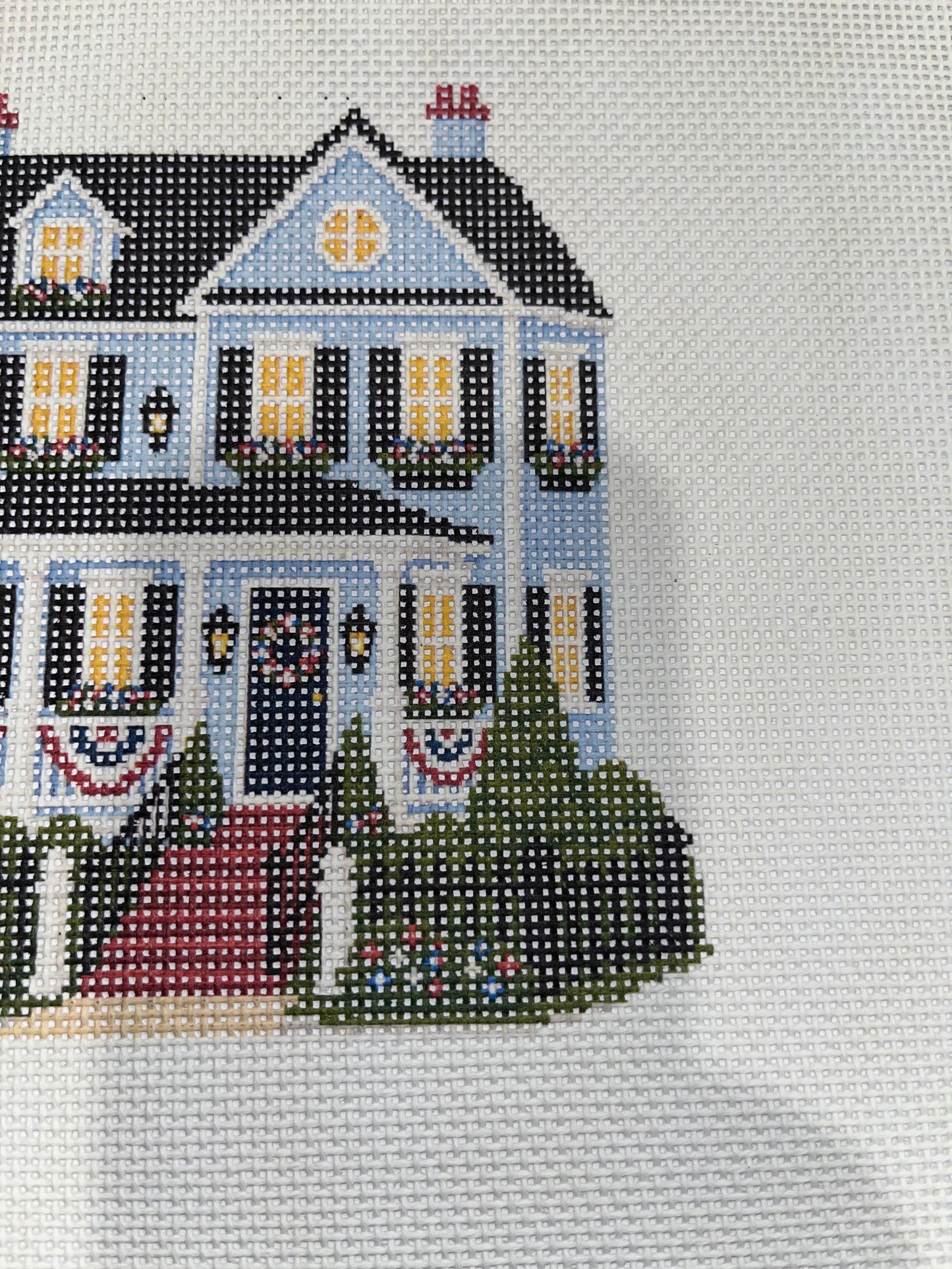 Lizzy Claire's Happy Neighborhood Patriotic House - 13 mesh - 12 x 12 - Needlepoint Canvas