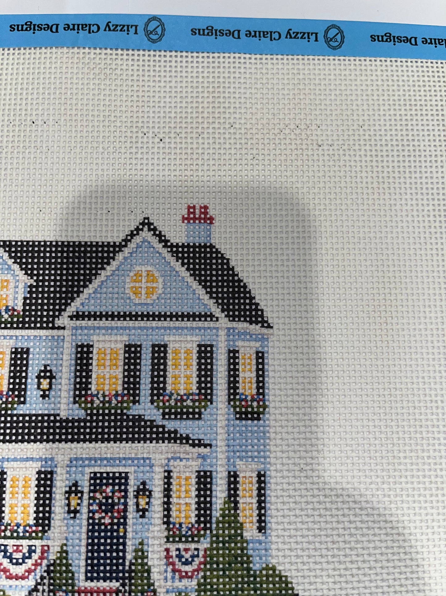 Lizzy Claire's Happy Neighborhood Patriotic House - 13 mesh - 12 x 12 - Needlepoint Canvas