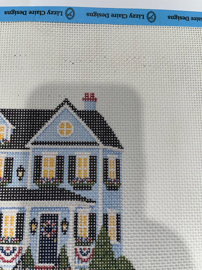 Lizzy Claire's Happy Neighborhood Patriotic House - 13 mesh - 12 x 12 - Needlepoint Canvas