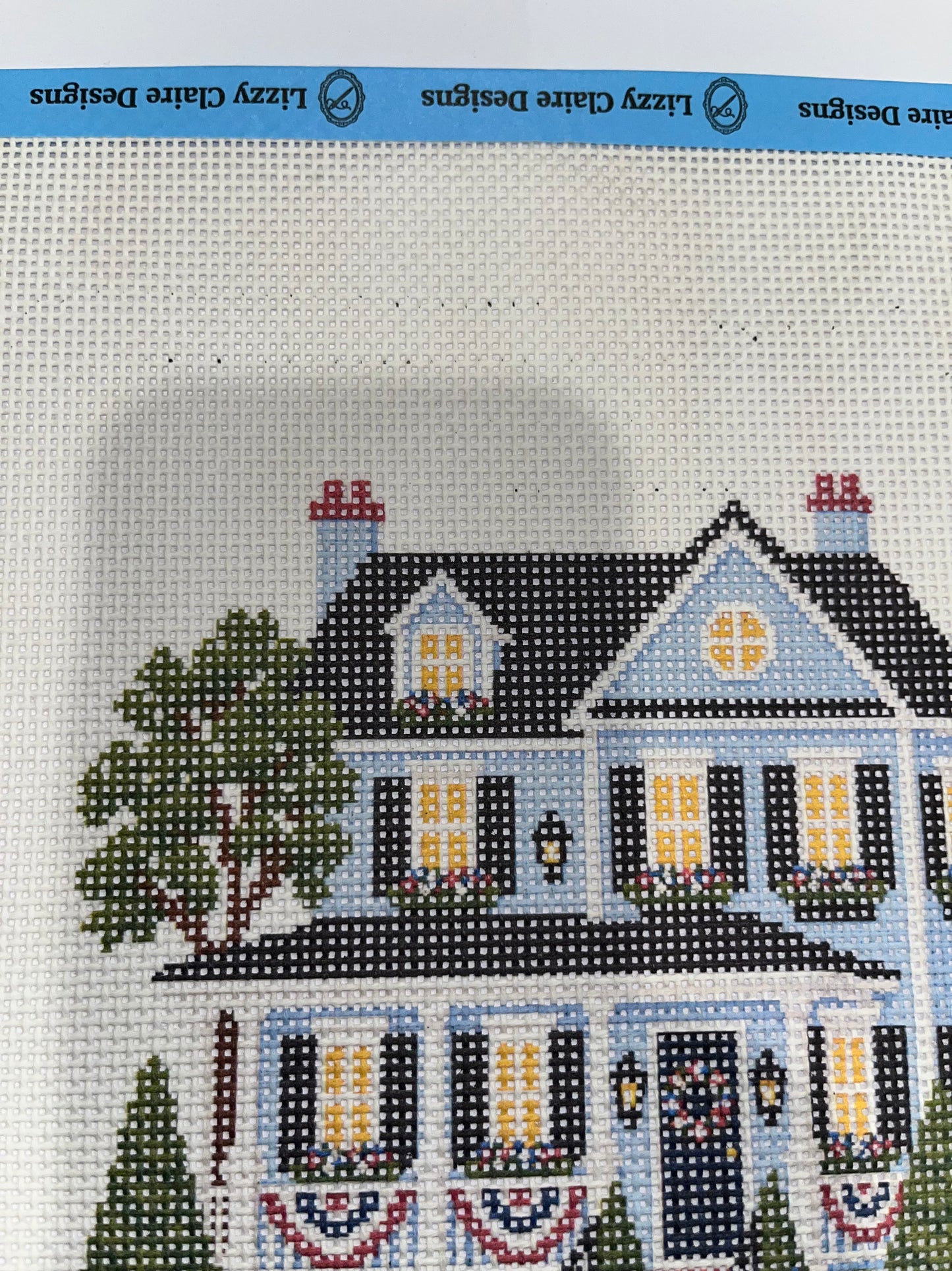 Lizzy Claire's Happy Neighborhood Patriotic House - 13 mesh - 12 x 12 - Needlepoint Canvas