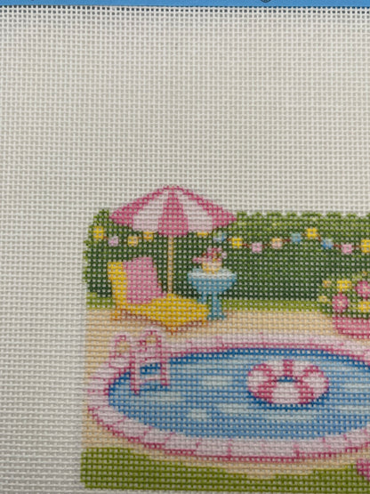 Lizzy Claire's Happy Neighborhood Pool  - 18 mesh - 8 x 8 - Needlepoint Canvas