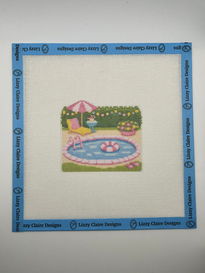 Lizzy Claire's Happy Neighborhood Pool  - 18 mesh - 8 x 8 - Needlepoint Canvas