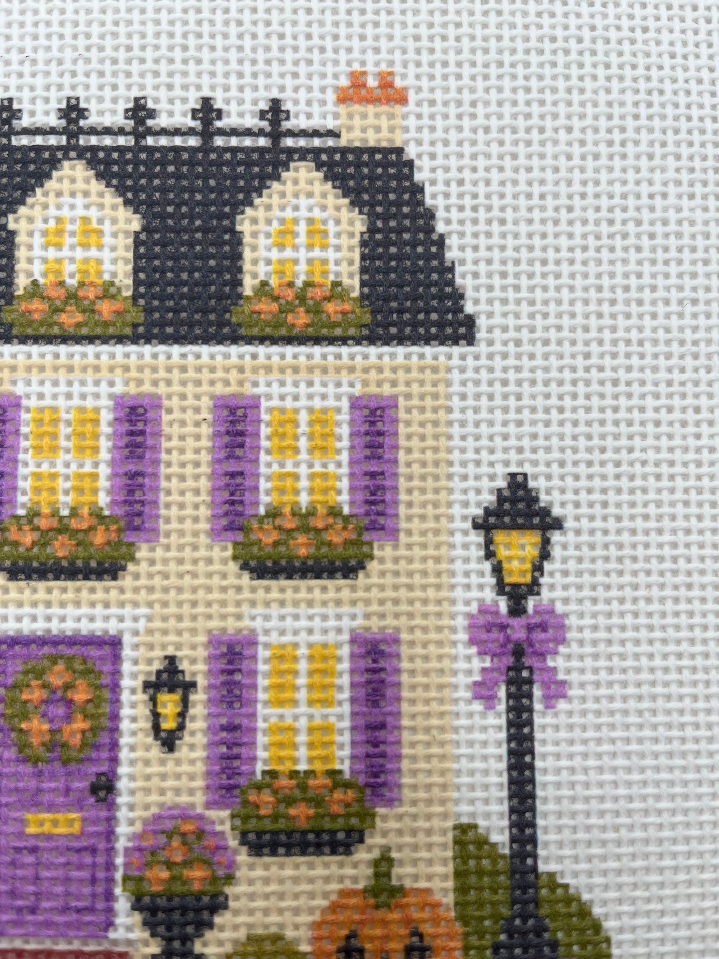 Lizzy Claire's Happy Neighborhood Trick or Treat Townhouse - 13 mesh - 10 x 10 - Needlepoint Canvas
