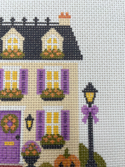 Lizzy Claire's Happy Neighborhood Trick or Treat Townhouse - 13 mesh - 10 x 10 - Needlepoint Canvas