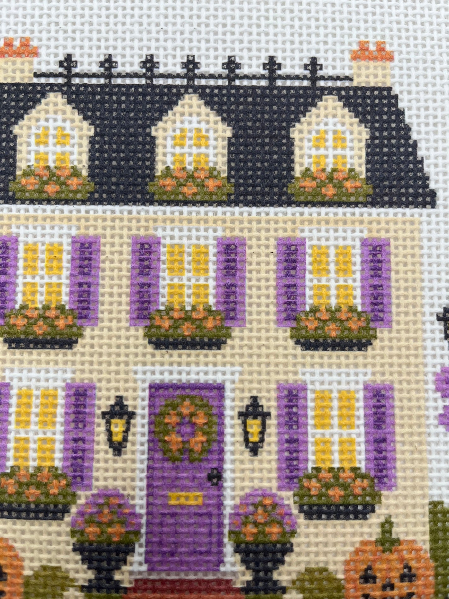 Lizzy Claire's Happy Neighborhood Trick or Treat Townhouse - 13 mesh - 10 x 10 - Needlepoint Canvas