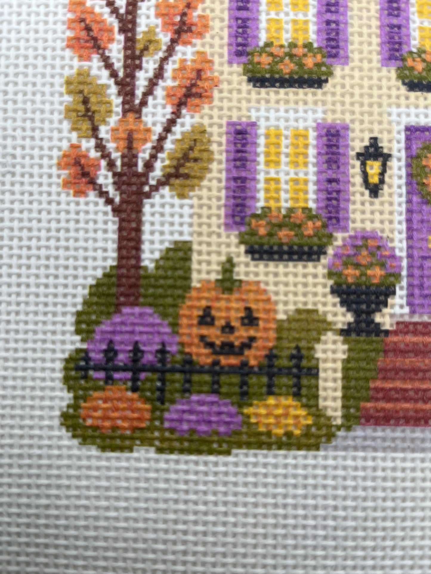 Lizzy Claire's Happy Neighborhood Trick or Treat Townhouse - 13 mesh - 10 x 10 - Needlepoint Canvas
