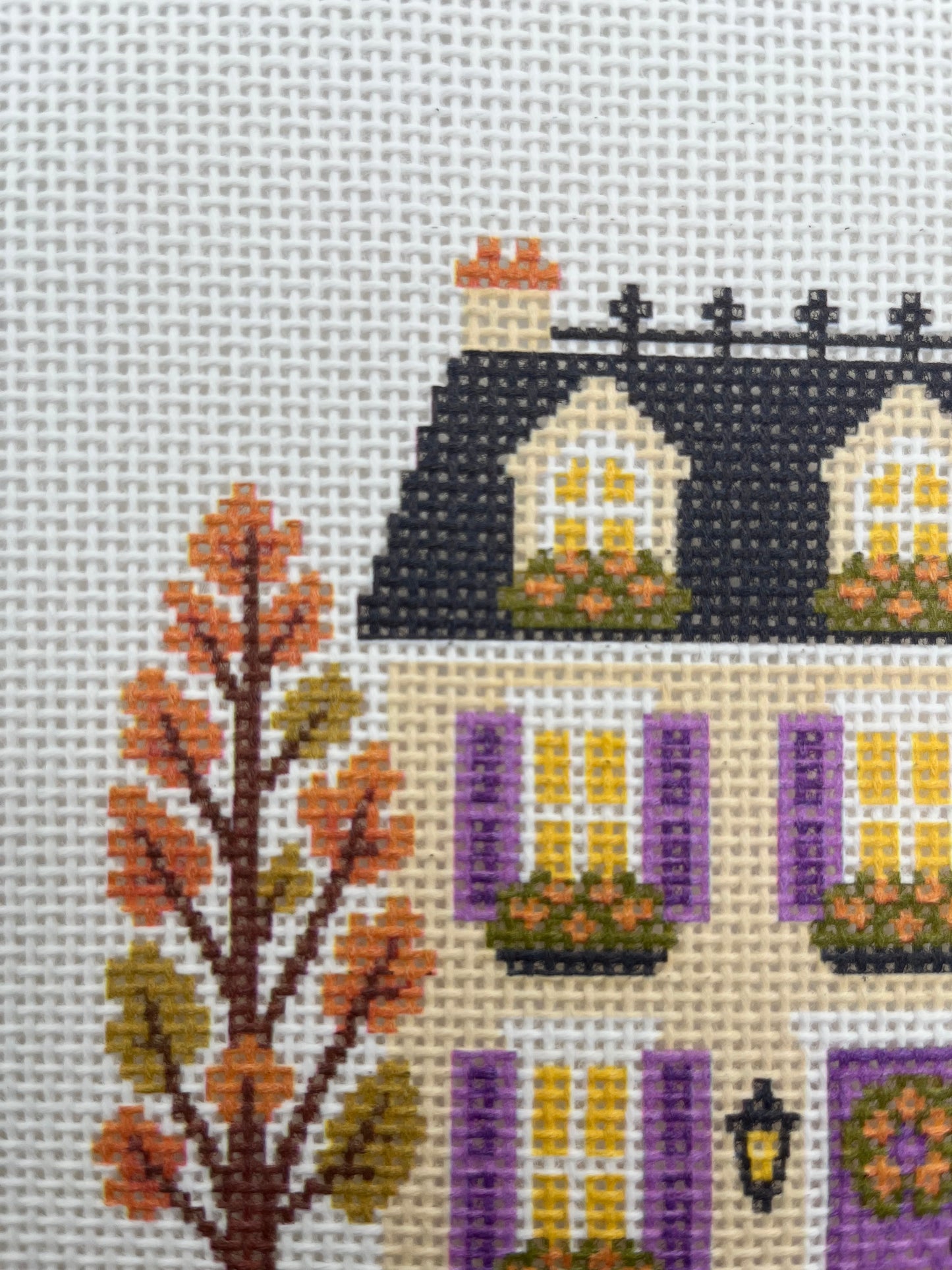 Lizzy Claire's Happy Neighborhood Trick or Treat Townhouse - 13 mesh - 10 x 10 - Needlepoint Canvas