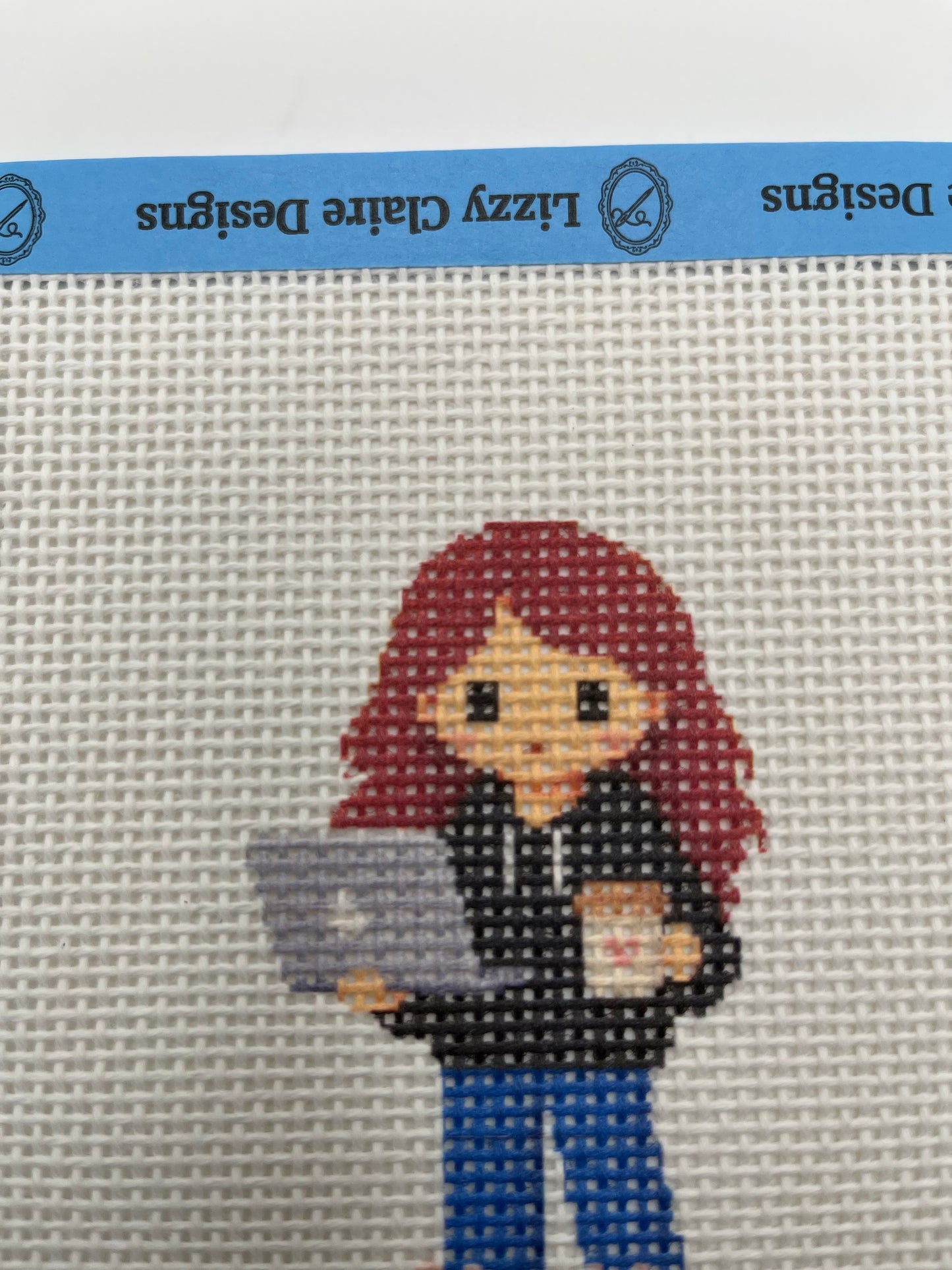 Lizzy Claire with Laptop & Slippers - 13 mesh - 6 x 6 - Needlepoint Canvas