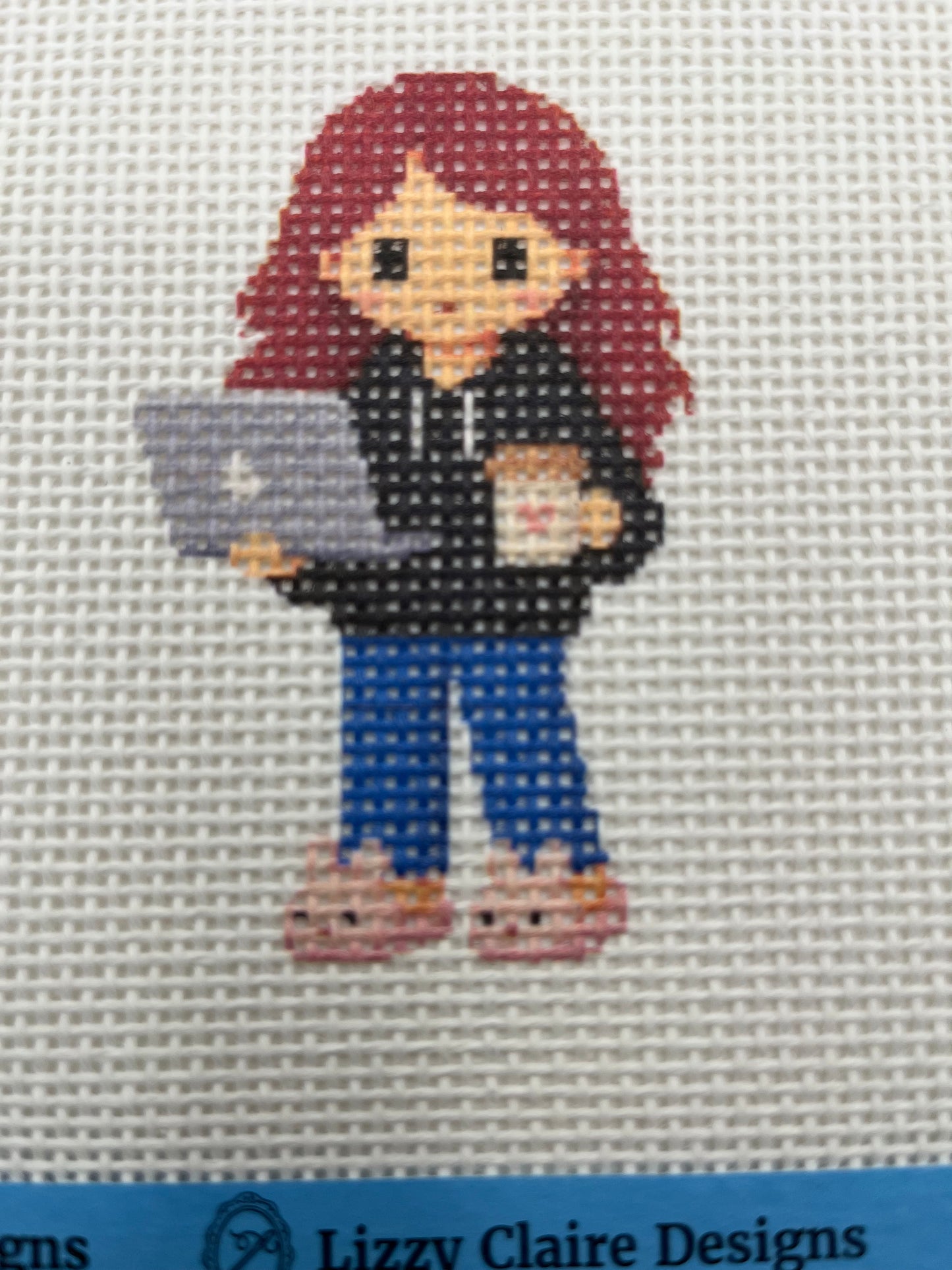 Lizzy Claire with Laptop & Slippers - 13 mesh - 6 x 6 - Needlepoint Canvas