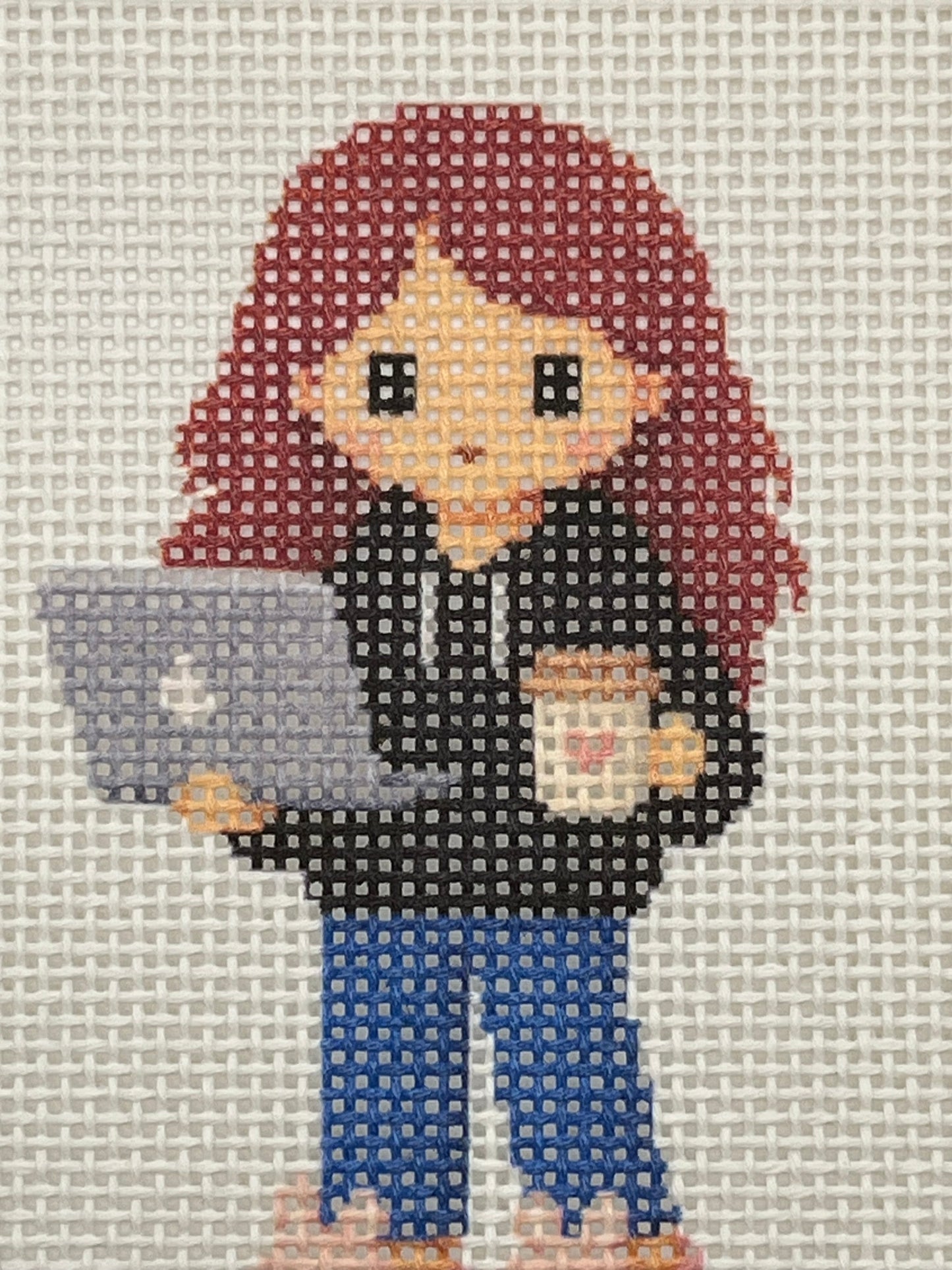 Lizzy Claire with Laptop & Slippers - 13 mesh - 6 x 6 - Needlepoint Canvas